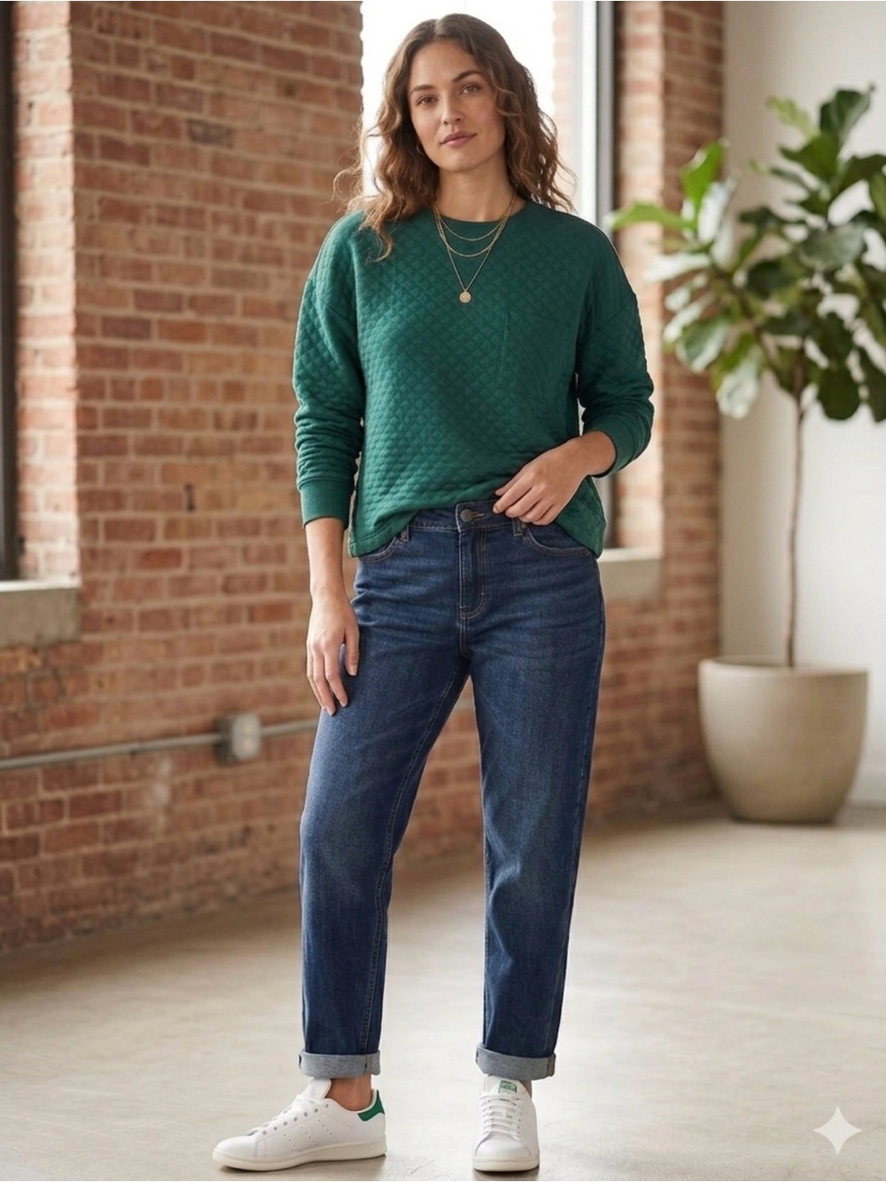 Quilted 100% Cotton forest green pullover
